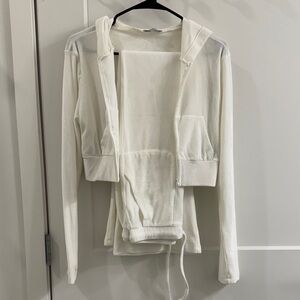 Fashion Nova Velour White Hoodie and Flare Jogger Set